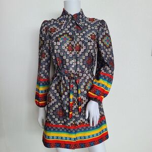 Vintage 60's-70's multi color geo floral pattern mini dress by Hoot Owl